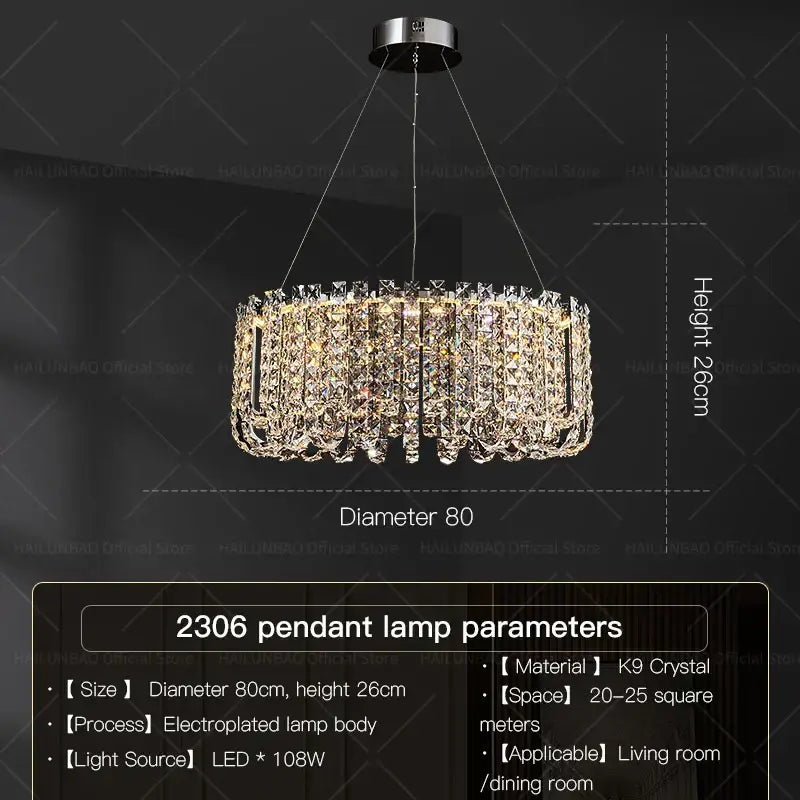 Luxurious circular crystal chandelier for elegant living room spaces