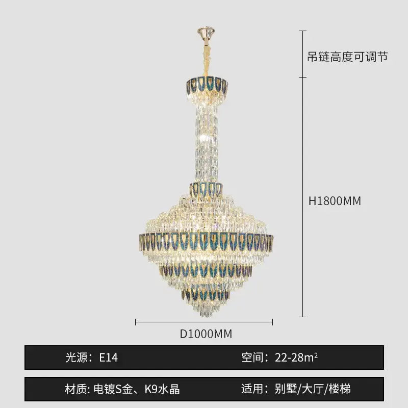 Modern gold and iridescent blue decorbites crystal chandelier living room