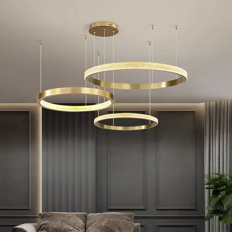 Modern gold textured crystal chandelier dining room pendant light