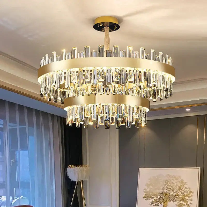Gold double tier crystal chandelier for living room dining