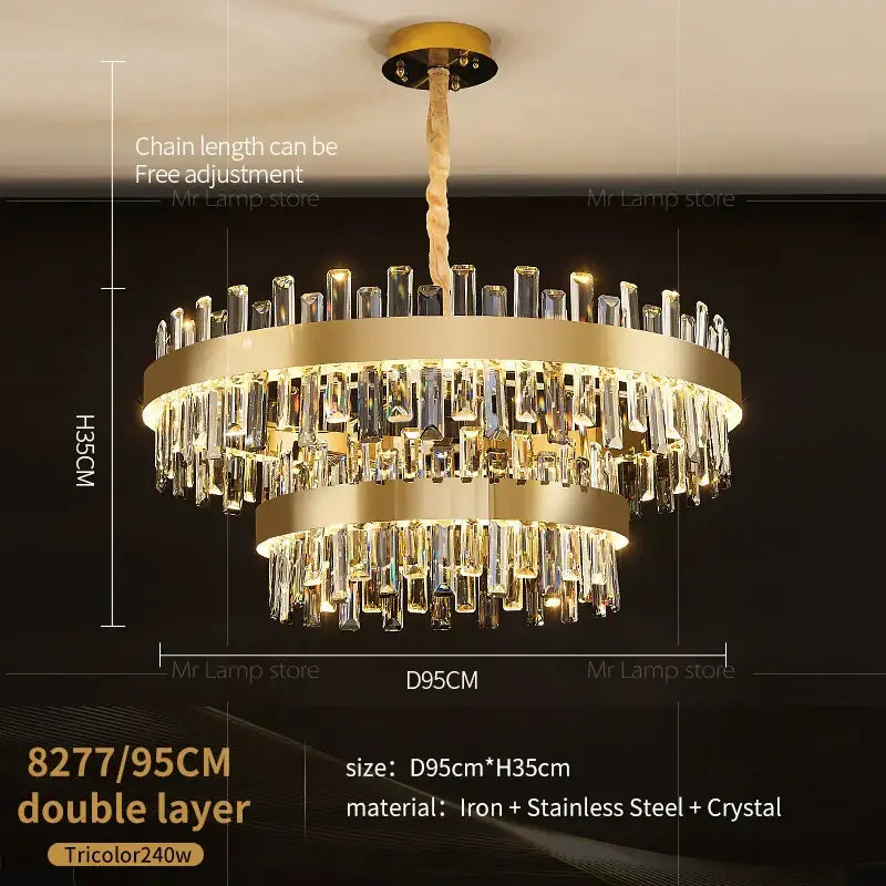 Gold double tier crystal chandelier for living room dining