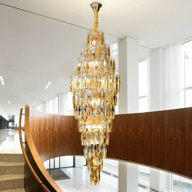 Luxe modern brass and crystal chandelier dining room pendant light
