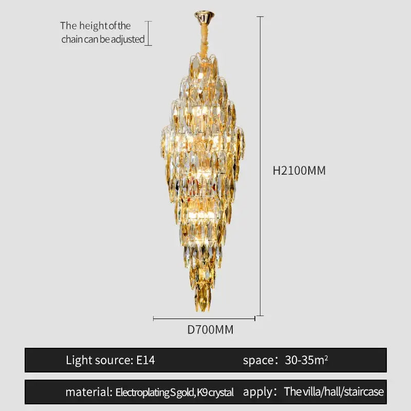 Luxe modern brass and crystal chandelier dining room pendant light