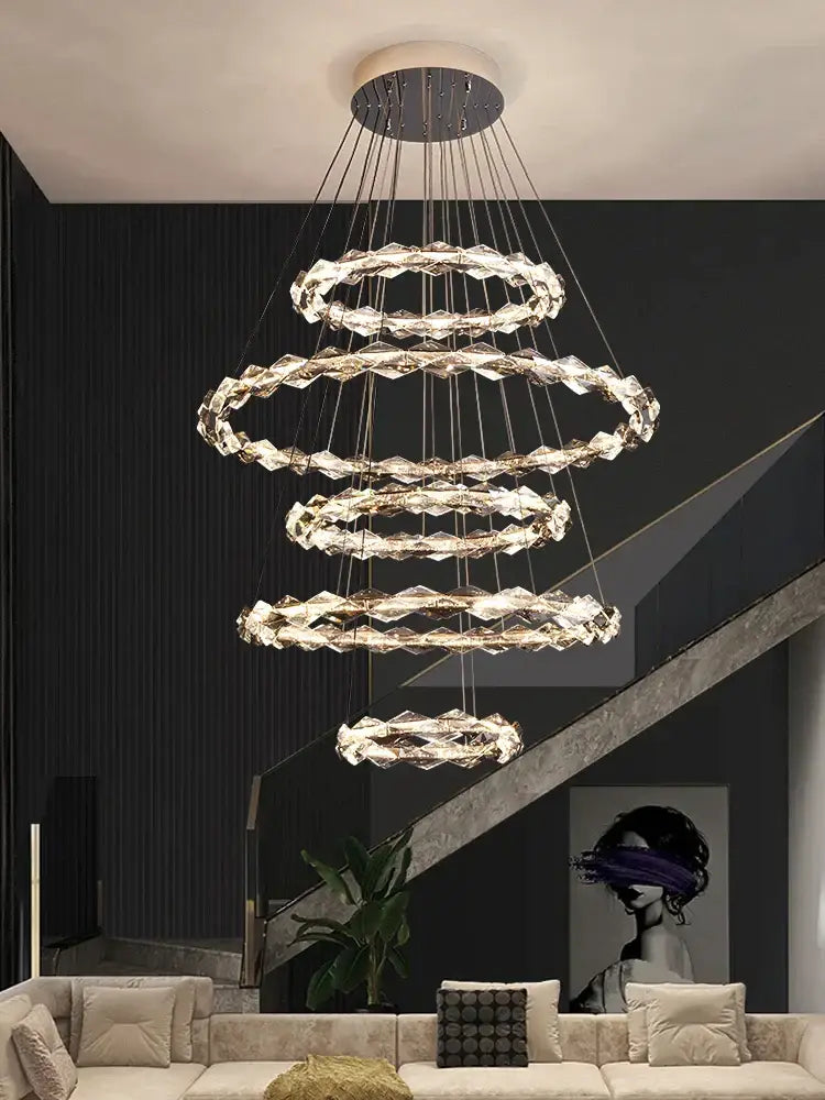 Modern multi tier ring decorbites crystal chandelier living room