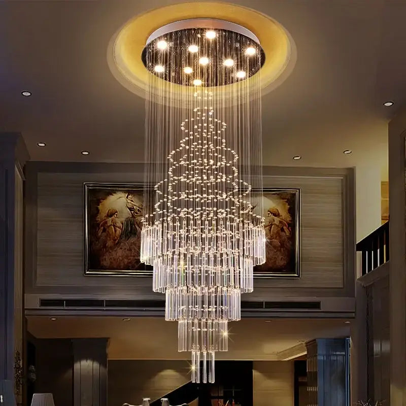 Modern cascading crystal chandelier living room led light