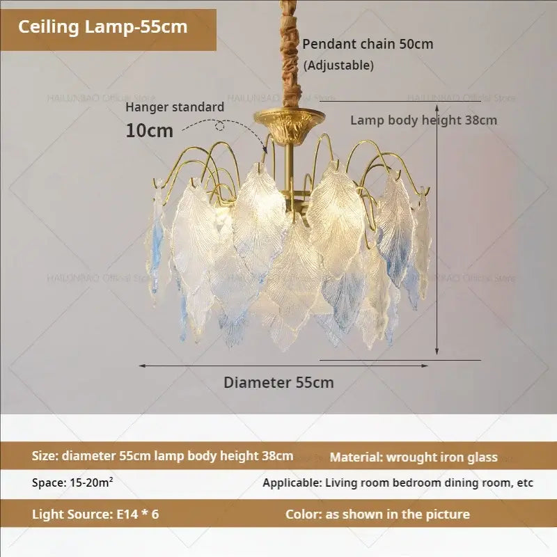 French light luxury pastel glass crystal chandelier dining room