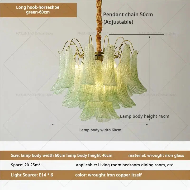 French light luxury pastel glass crystal chandelier dining room