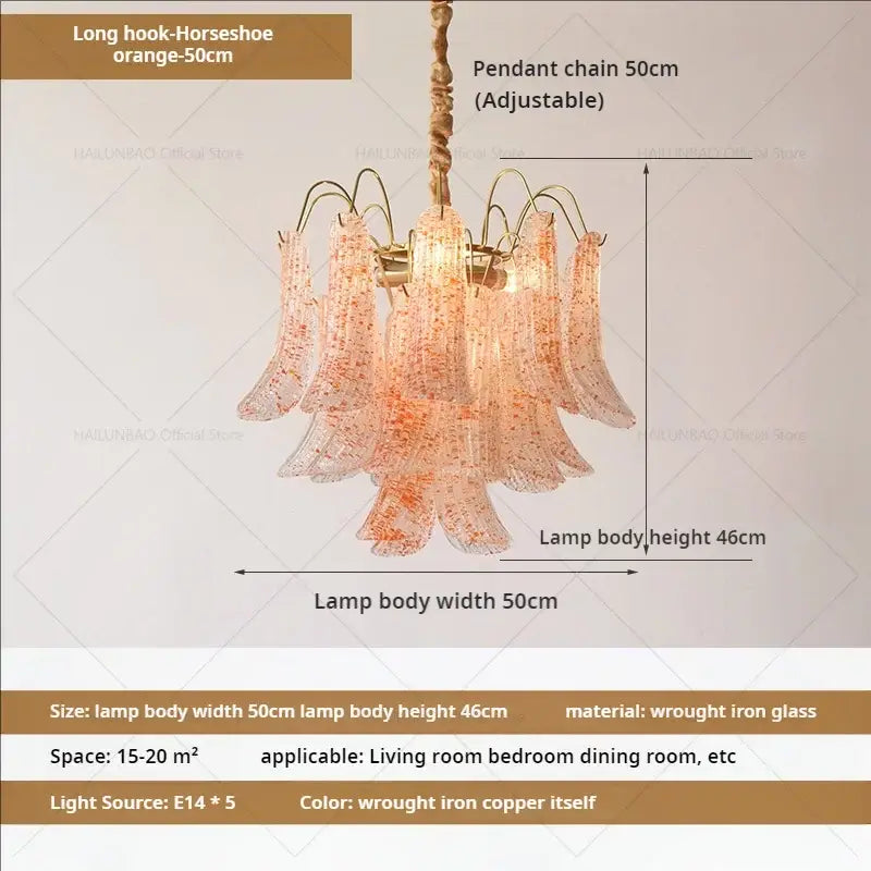 French light luxury pastel glass crystal chandelier dining room