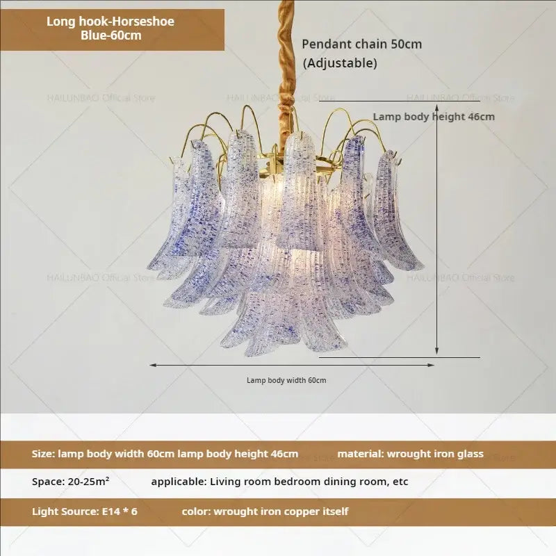 French light luxury pastel glass crystal chandelier dining room