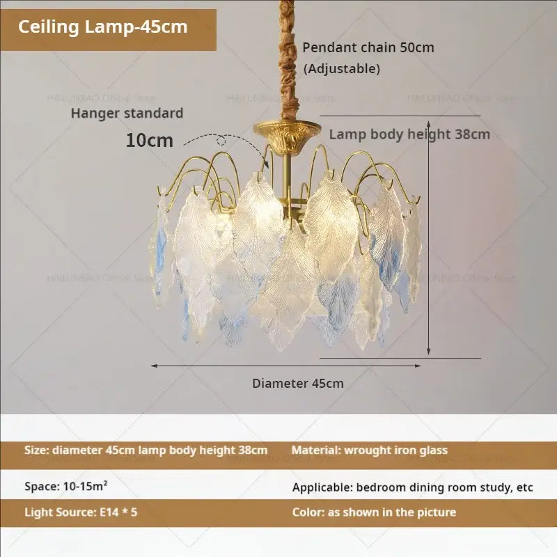 French light luxury pastel glass crystal chandelier dining room
