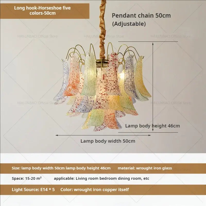 French light luxury pastel glass crystal chandelier dining room