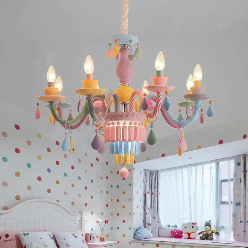 Pastel multi color decorbites crystal chandelier girl bedroom lamp