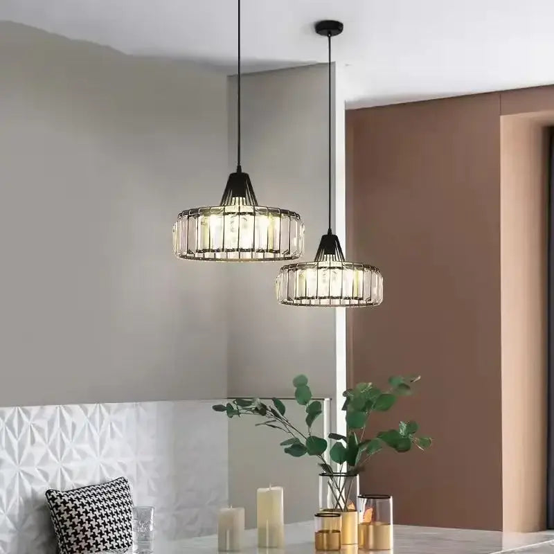 Modern black & gold crystal chandelier living room pendant light