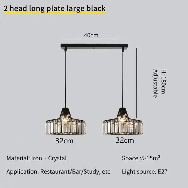 Modern black & gold crystal chandelier living room pendant light