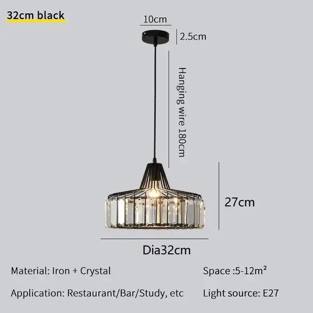 Modern black & gold crystal chandelier living room pendant light