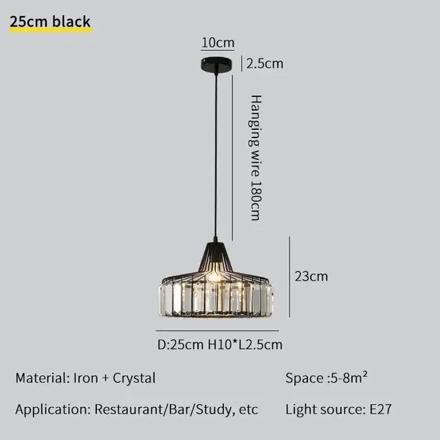 Modern black & gold crystal chandelier living room pendant light
