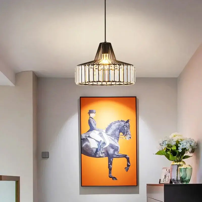 Modern black & gold crystal chandelier living room pendant light
