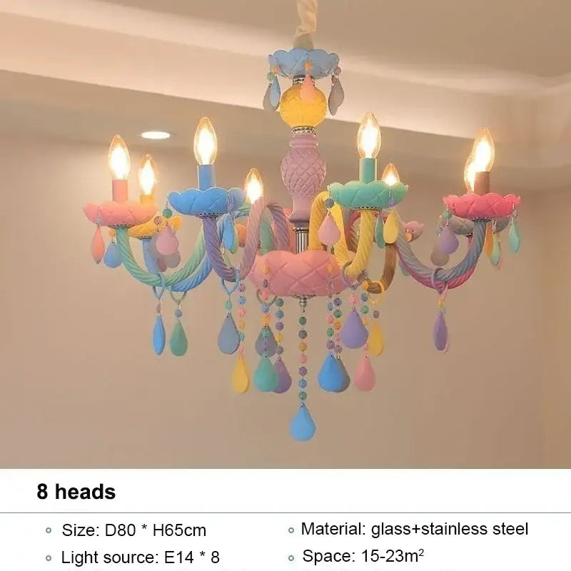 Pastel rainbow crystal chandelier kids bedroom candy light fixture