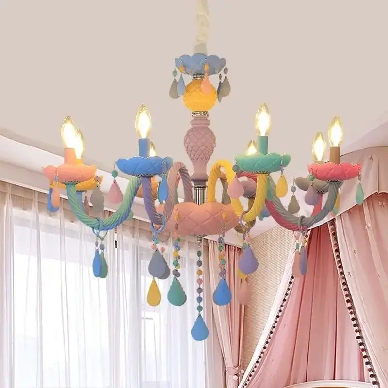 Pastel rainbow crystal chandelier kids bedroom candy light fixture