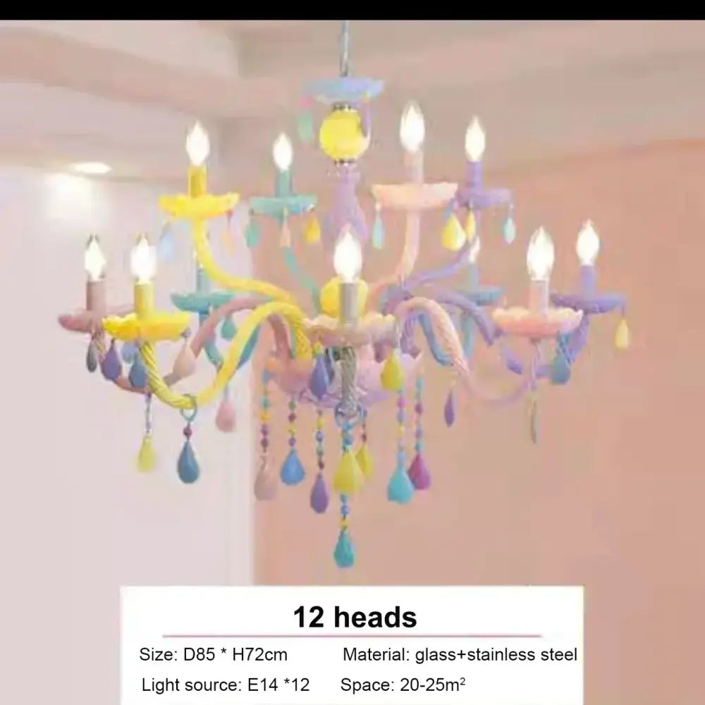 Pastel rainbow crystal chandelier kids bedroom candy light fixture