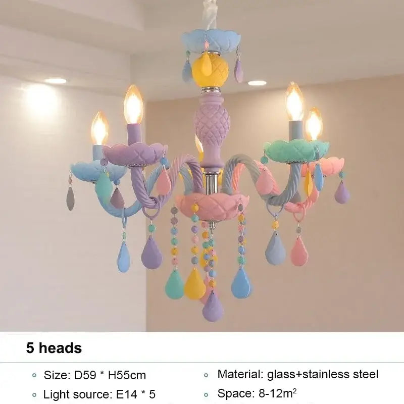 Pastel rainbow crystal chandelier kids bedroom candy light fixture