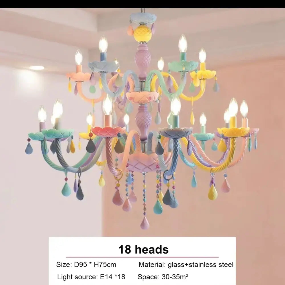 Pastel rainbow crystal chandelier kids bedroom candy light fixture
