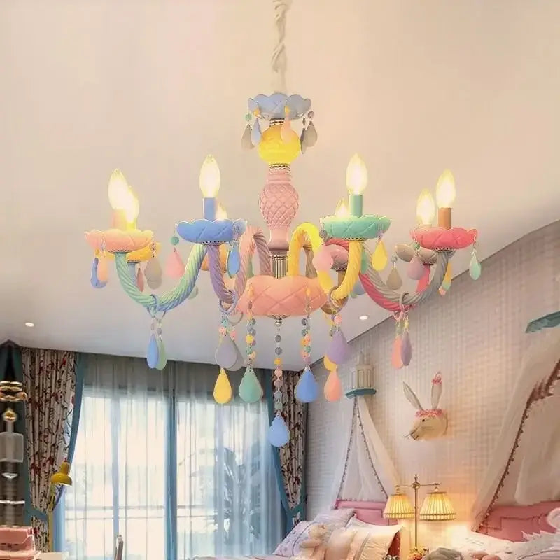 Pastel rainbow crystal chandelier kids bedroom candy light fixture