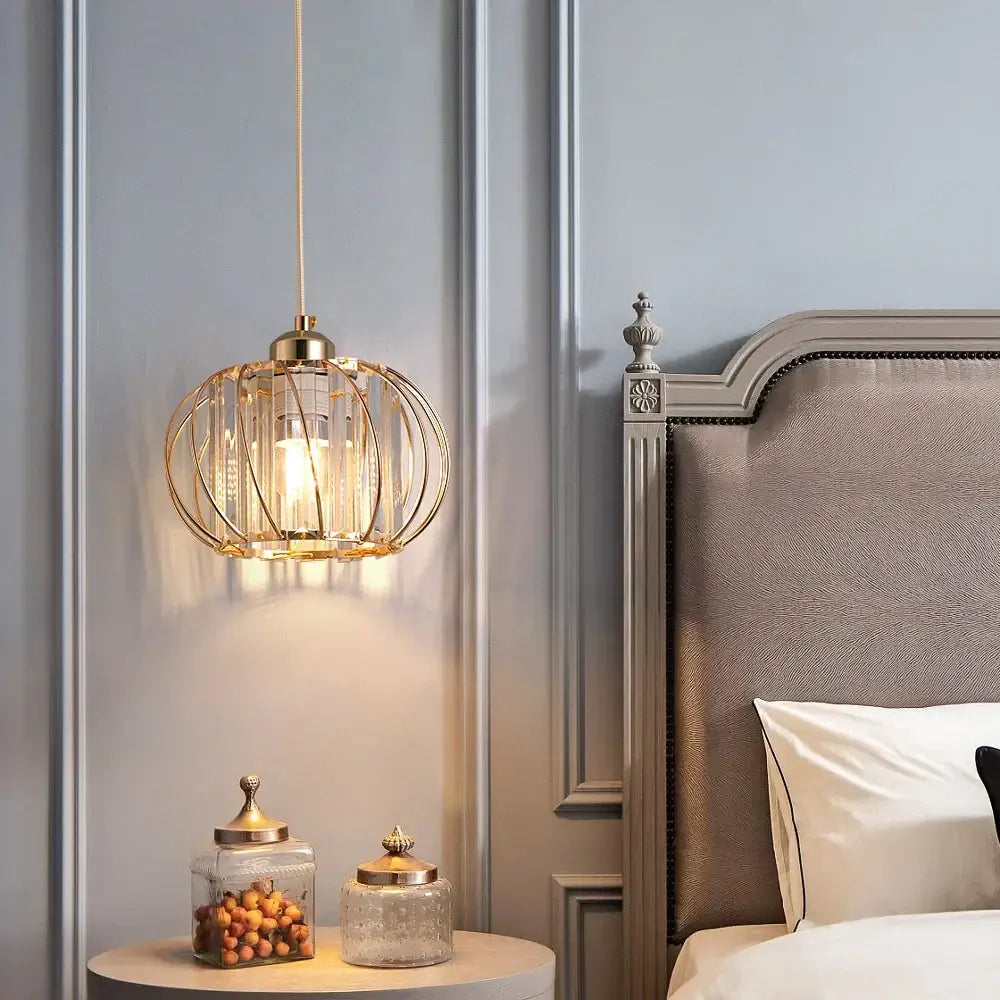 Modern gold crystal cage pendant light fixture for dining room
