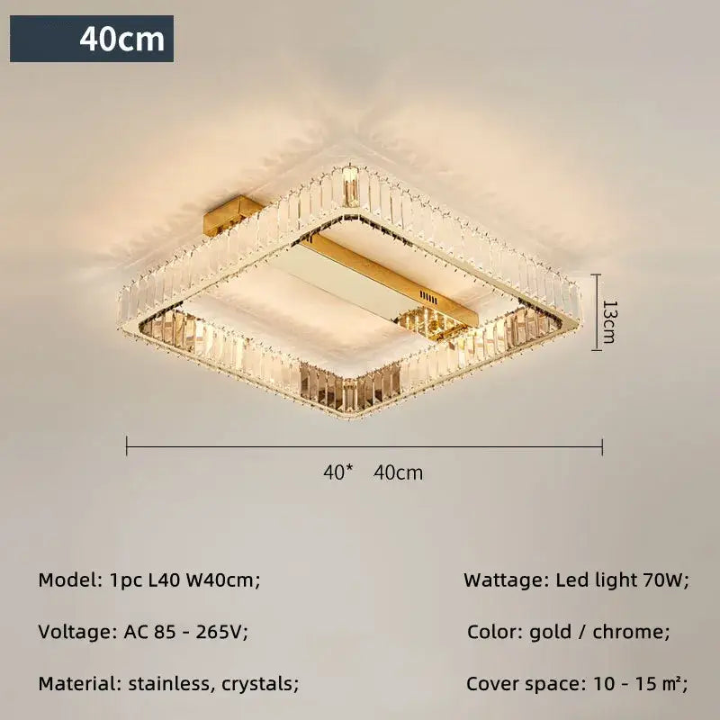 Luxury gold rectangular crystal chandelier led ceiling light bedroom