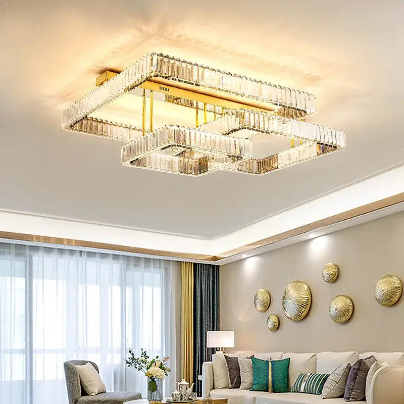 Luxury gold rectangular crystal chandelier led ceiling light bedroom