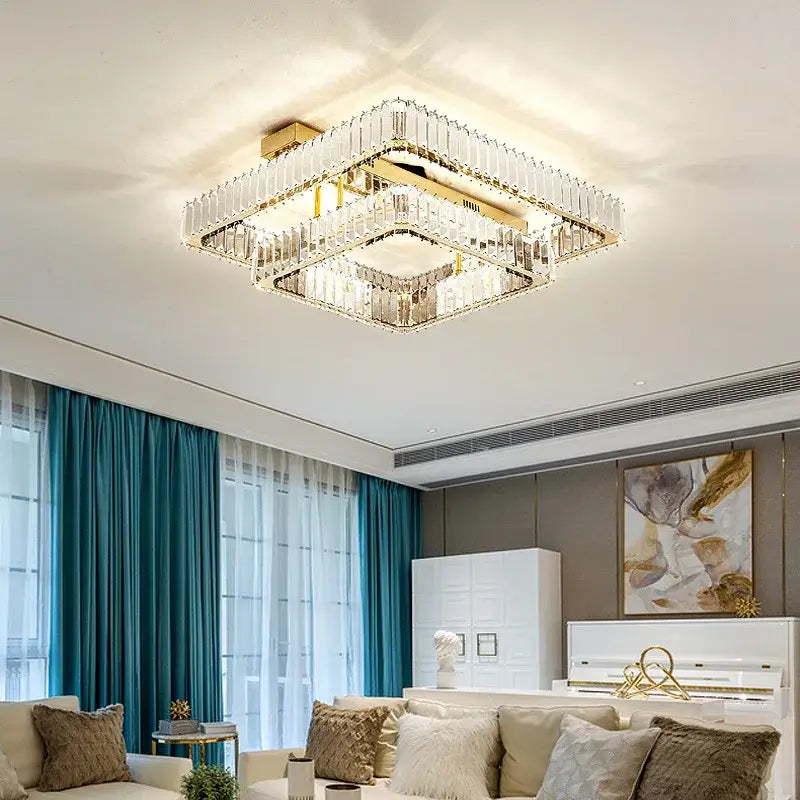 Luxury gold rectangular crystal chandelier led ceiling light bedroom