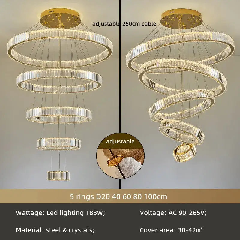 Modern gold spiral crystal chandelier staircase pendant light