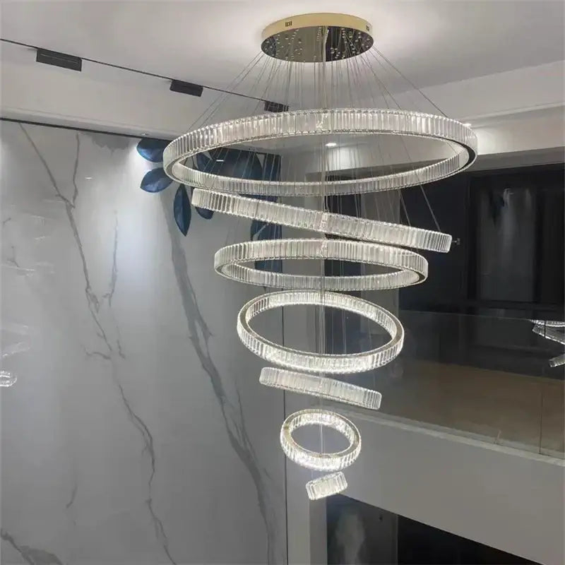 Modern gold spiral crystal chandelier staircase pendant light
