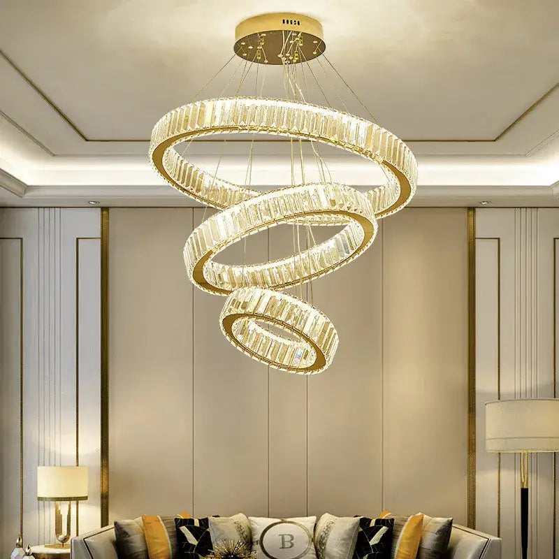 Modern gold spiral crystal chandelier staircase pendant light