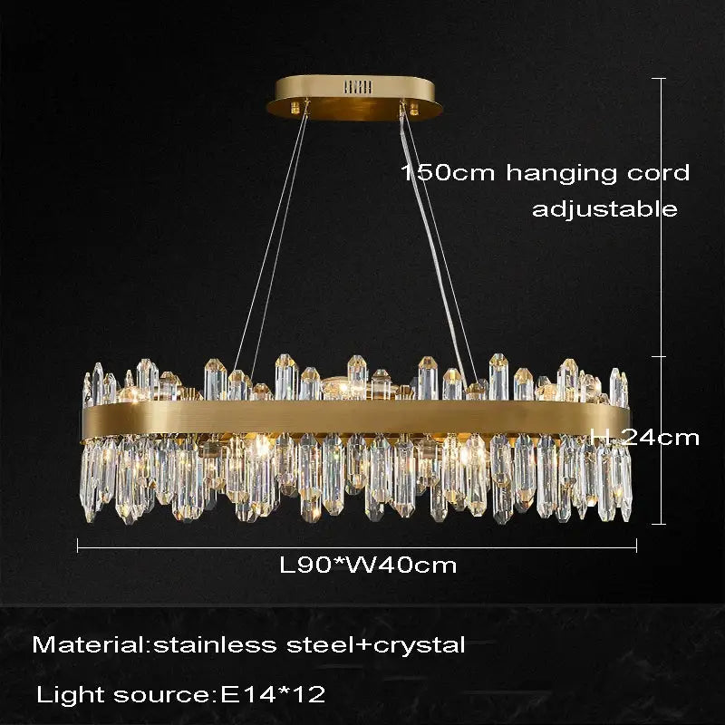 Modern gold oval crystal chandelier led dining room light