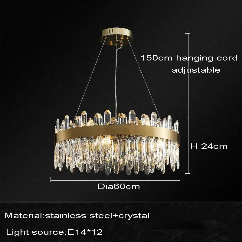Modern gold oval crystal chandelier led dining room light