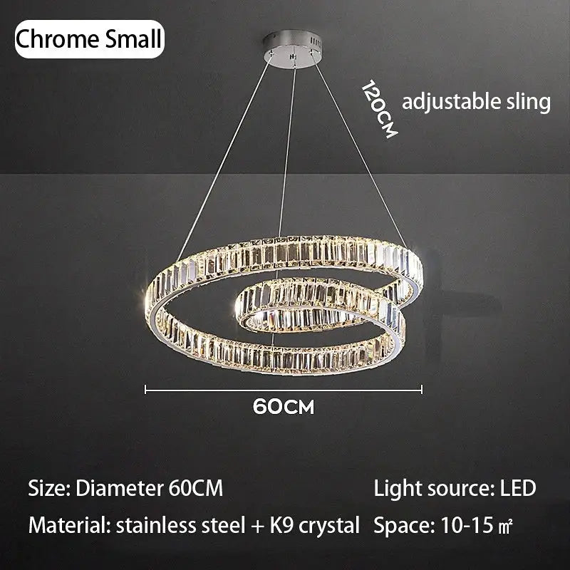 Modern gold double ring crystal chandelier led light fixture dining room