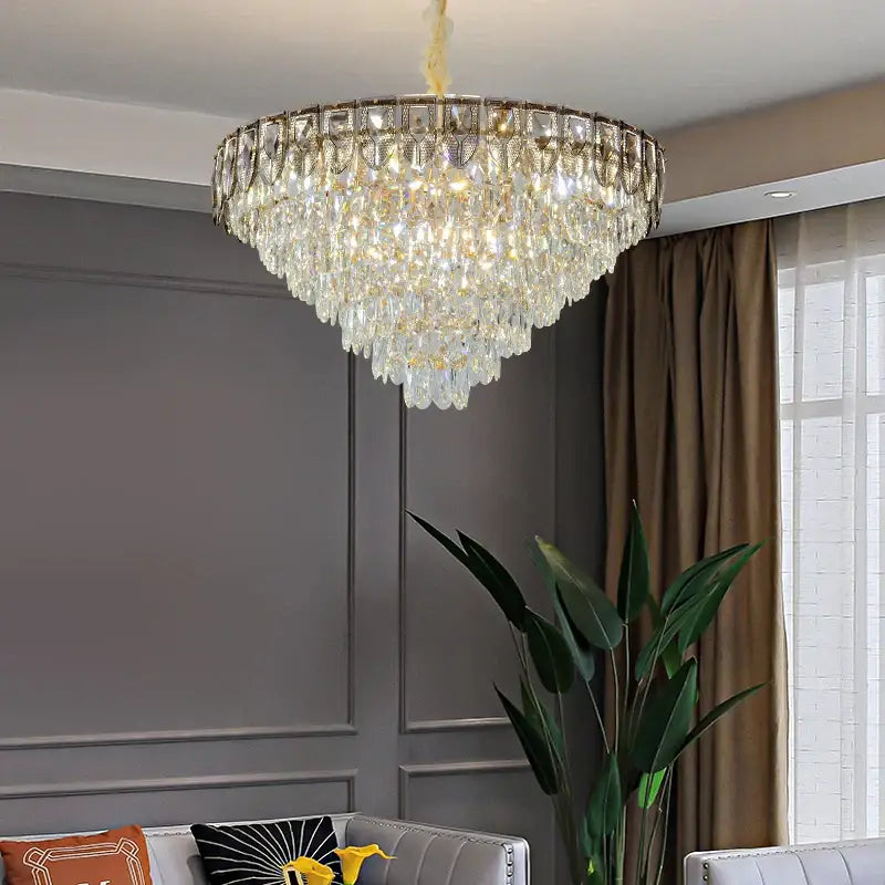Luxury blue & gold tiered decorbites crystal chandelier living room