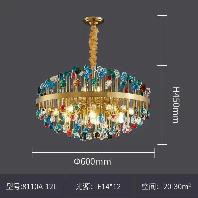 Multicolor crystal chandelier gold lighting fixture for dining room