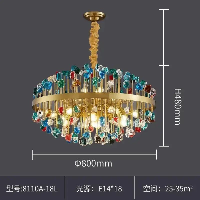 Multicolor crystal chandelier gold lighting fixture for dining room