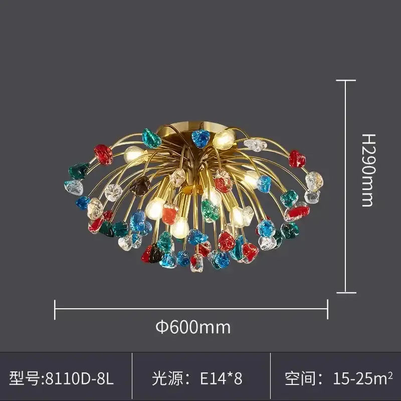 Multicolor crystal chandelier gold lighting fixture for dining room