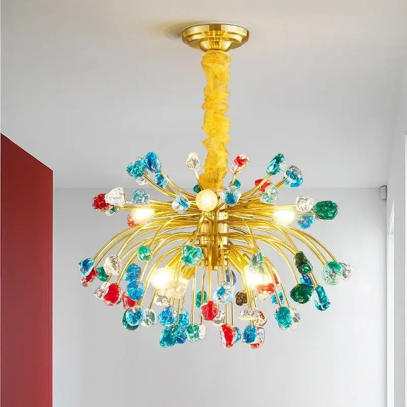 Multicolor crystal chandelier gold lighting fixture for dining room