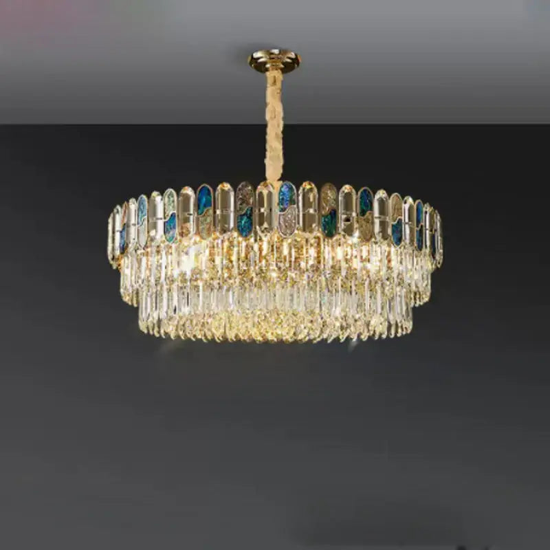 Gold and blue crystal chandelier led living room lighting