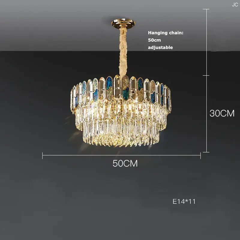 Gold and blue crystal chandelier led living room lighting