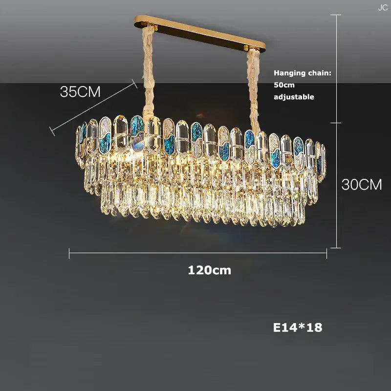 Gold and blue crystal chandelier led living room lighting