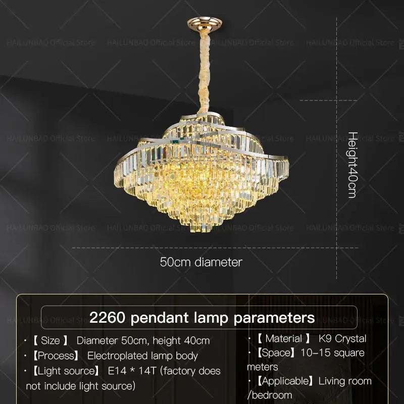 Decorbites crystal chandelier golden layered light for living room