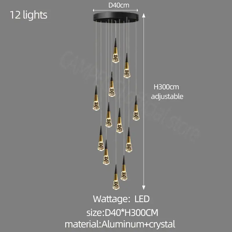 Modern gold crystal chandelier led staircase light for living room