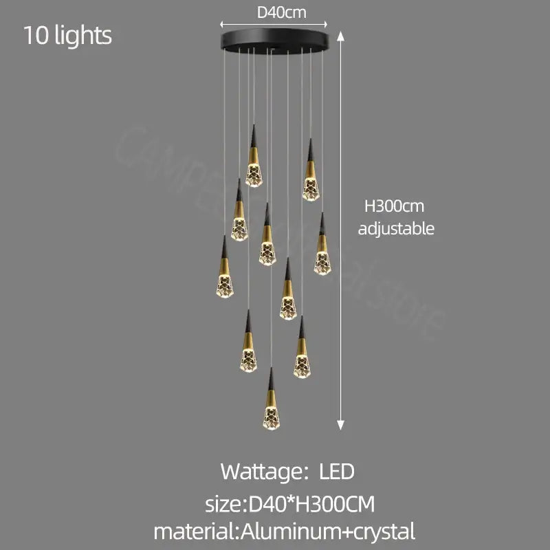 Modern gold crystal chandelier led staircase light for living room