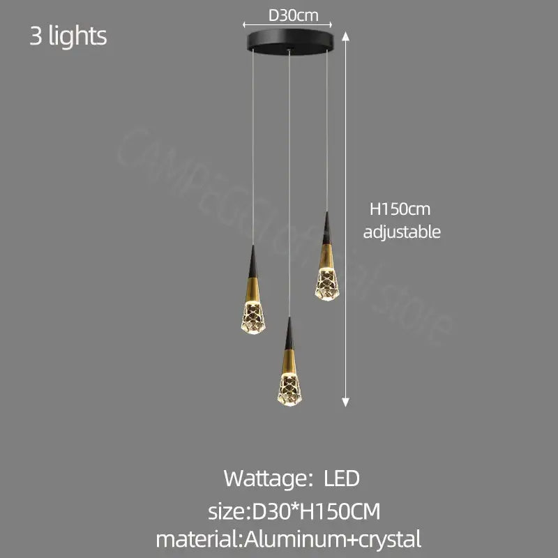 Modern gold crystal chandelier led staircase light for living room