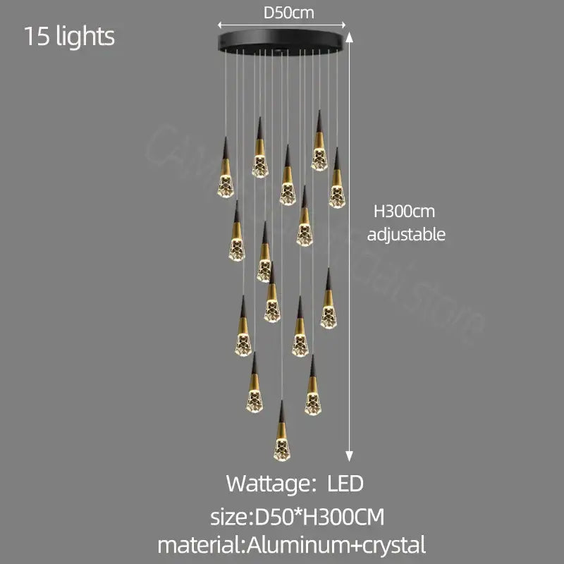 Modern gold crystal chandelier led staircase light for living room